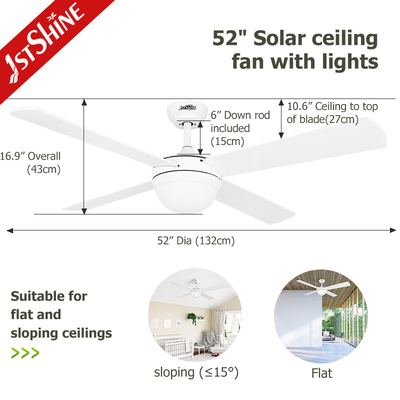 LED Solar Ceiling Fan Energy Saving Dc Motor 6 Speeds White Mdf Blade