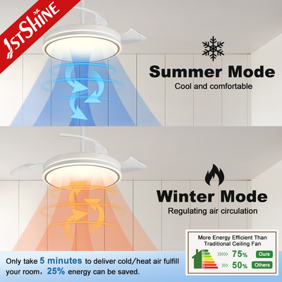 3 Color Folded LED Ceiling Fan Remote Smart Control Chandelier Ceiling Fans With Lights