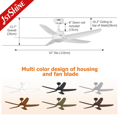 White Ceiling Fan With Light 5 Plastic Blade DC Motor Energy Saving