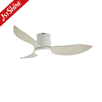 Modern White Flush Mount Ceiling Fan With Light 6 Speed Remote Control