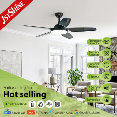 Black Ceiling Fan With Light And Remote Control ABS Blade Low Noise