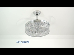 Retractable Blades AC Motor Low Energy Crystal Ceiling Fan Light For Bedroom